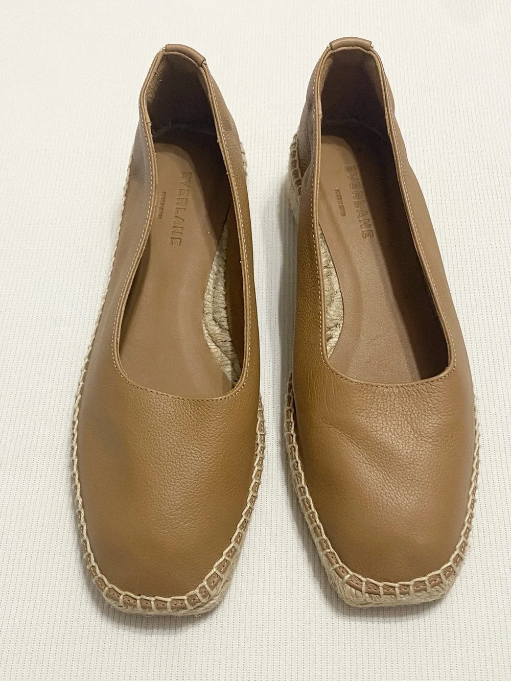 Everlane Caramel Tan Leather Espadrille Slip-On Flats